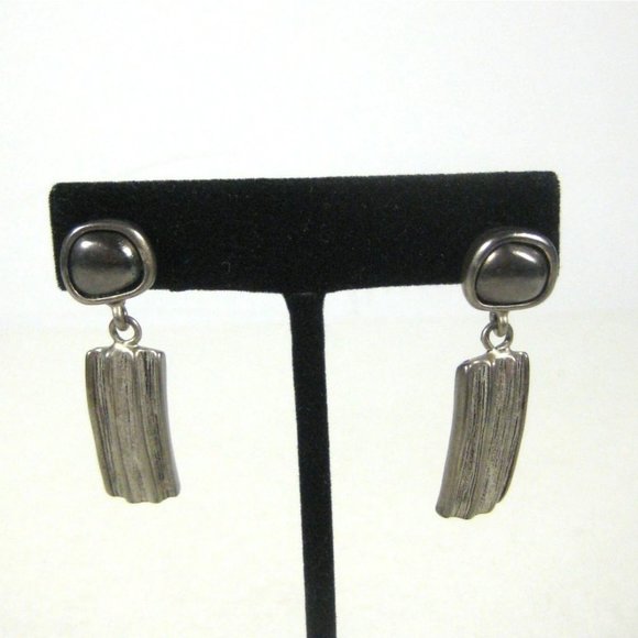 Set of 3 Necklace Earrings 18 in Silvertone Chain Hammered Pendant Modern READ - Picture 6 of 12